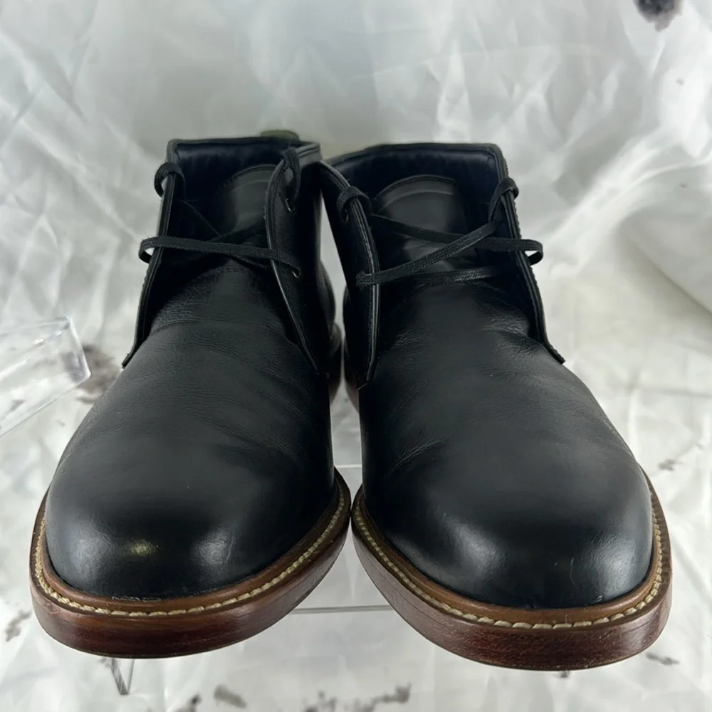Cole Haan Leather Chukka Boots Black Stacked Wood Heel Rubber Sole Lace-Up